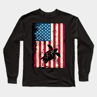 Turtle American Flag USA Patriotic 4th Of July Gifts Long Sleeve T-Shirt